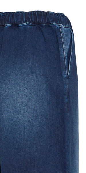 PULZ RAVEN High Waist Pants in Dark Blue Denim