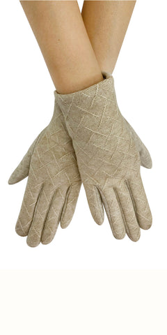 Diamond Metallic Knit Touchscreen Gloves in Beige