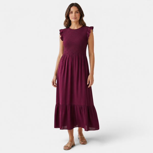 Plain Shirred Midi Dress (various colours)