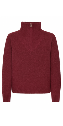 ICHI KAMARA Zip Front Knit in Maroon