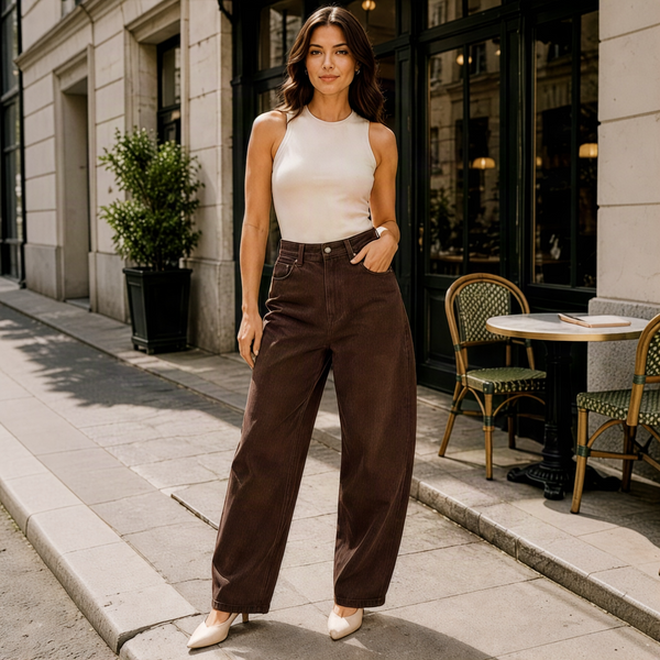 Balloon Fit Denim Jeans in Chocolate