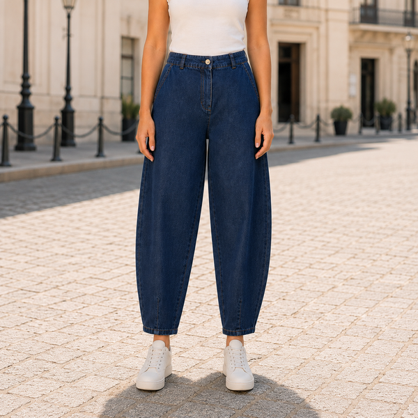Cotton Denim Barrel Jeans
