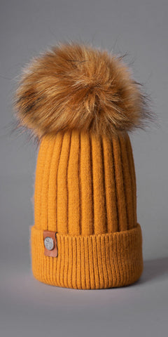 LUXY Harley Faux Fur Cable Hat in Mustard