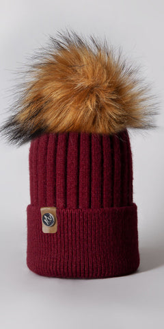 LUXY Harley Faux Fur Cable Hat in Wine