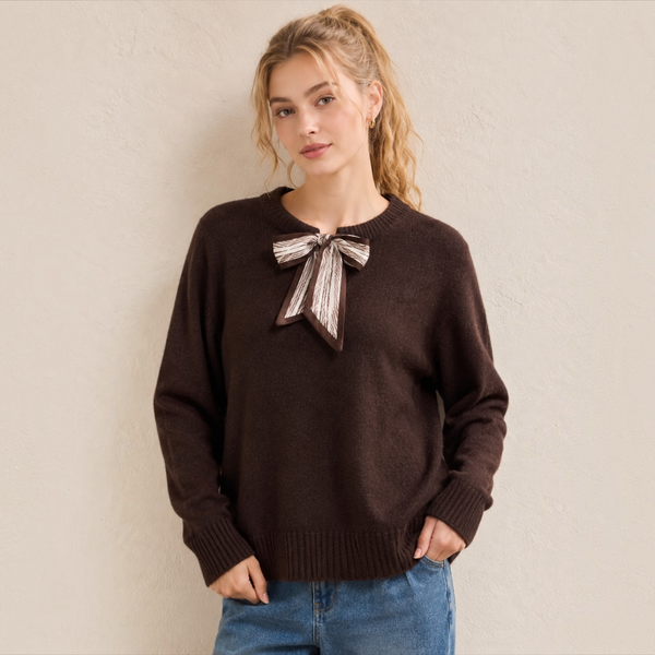 Bow Detail Jumper in Chocolate - TheSecretCloset.Boutique