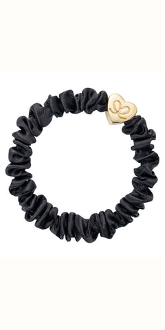 By Eloise Gold Heart on Black Skinny Silk Scrunchie