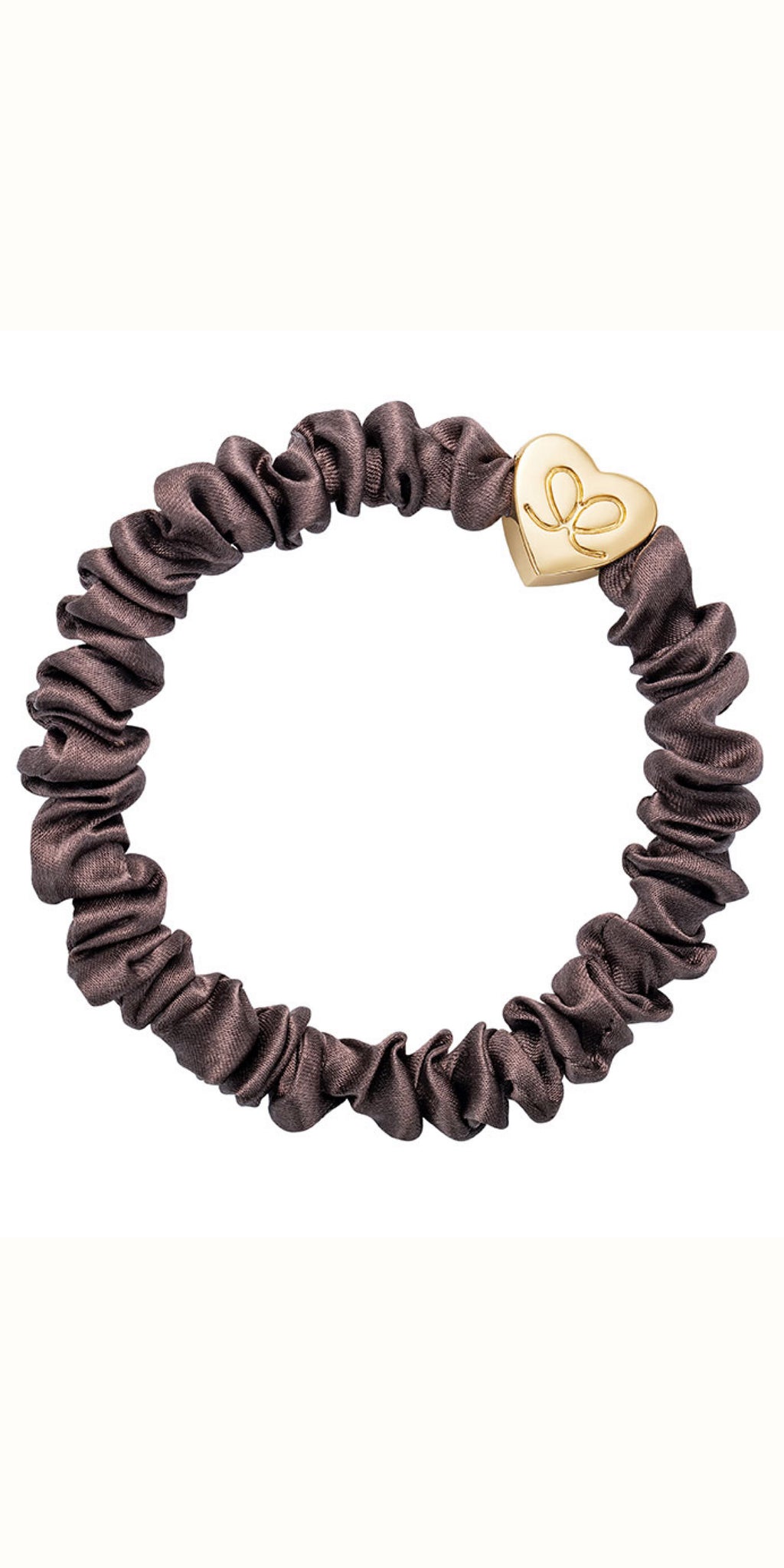 By Eloise Gold Heart on Mocha Skinny Silk Scrunchie