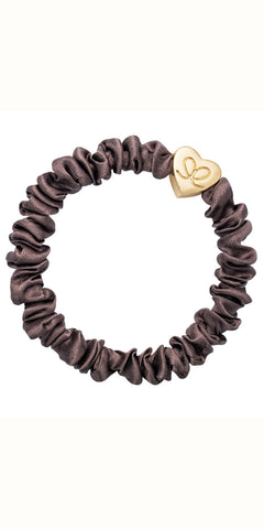 By Eloise Gold Heart on Mocha Skinny Silk Scrunchie