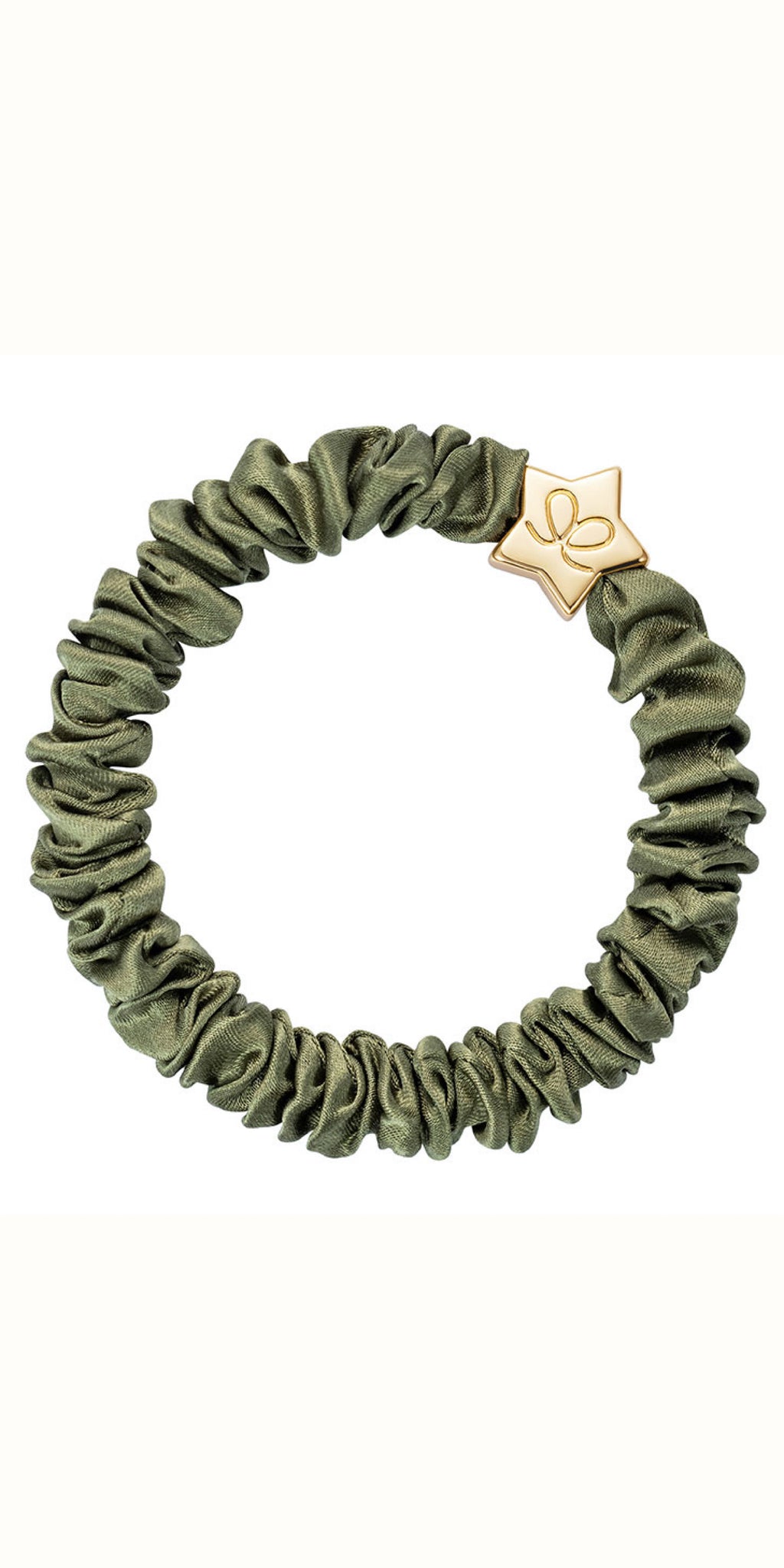 By Eloise Gold Star on Olive Green Skinny Silk Scrunchie