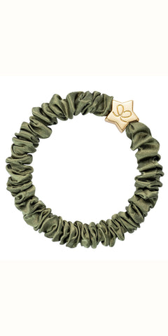 By Eloise Gold Star on Olive Green Skinny Silk Scrunchie