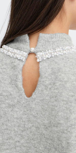 ICHI MACON Short Sleeve Knit in Grey Melange