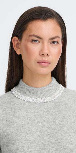 ICHI MACON Short Sleeve Knit in Grey Melange