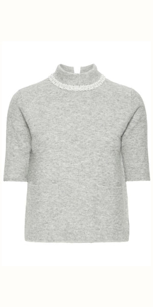 ICHI MACON Short Sleeve Knit in Grey Melange