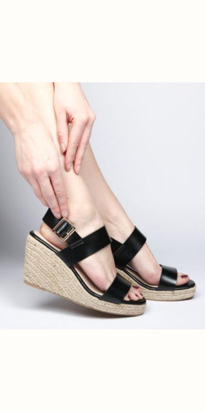 Black Strappy Espadrille Wedges