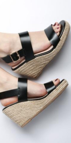 Black Strappy Espadrille Wedges