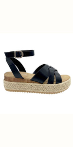 Woven Flatform Sandals in Black