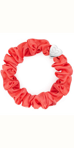 By Eloise Silver Heart on Neon Peach Silk Scrunchie