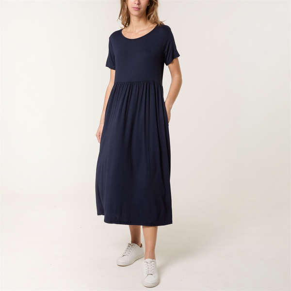 Round Neck Stretch Dress in Navy - TheSecretCloset.Boutique