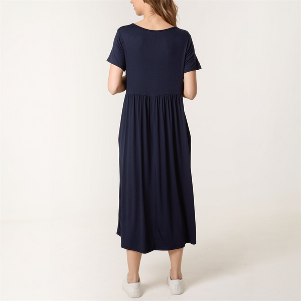 Round Neck Stretch Dress in Navy - TheSecretCloset.Boutique