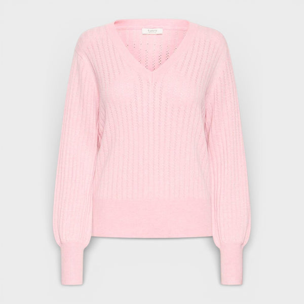 b young MORLA V Neck Pointelle Knit in Parfait Pink - TheSecretCloset.Boutique