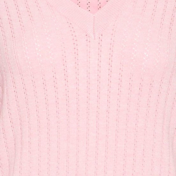 b young MORLA V Neck Pointelle Knit in Parfait Pink - TheSecretCloset.Boutique