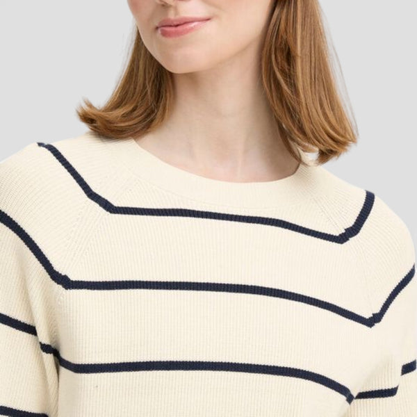 ICHI BOSTON 3/4 Sleeve Knit in Birch with Total Eclipse Stripe