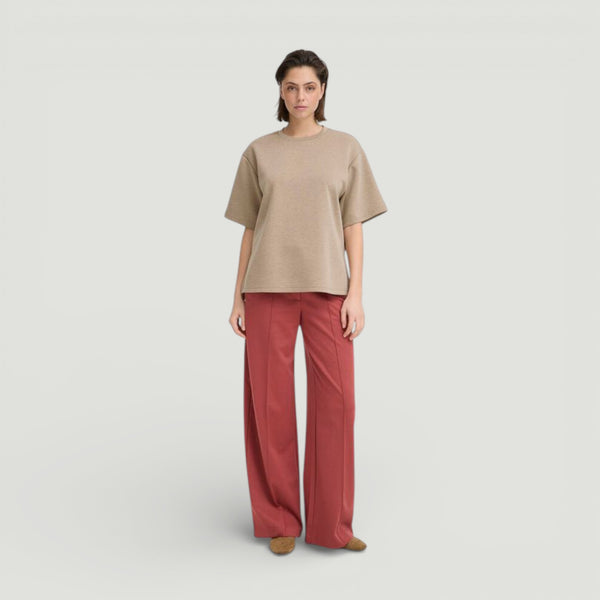 ICHI COZY Short Sleeve Top in Sepia Tint Melange