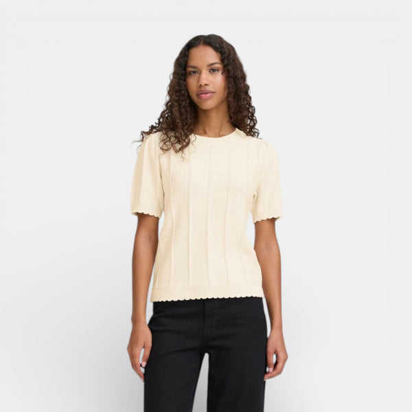 ICHI DEMUE Short Sleeve Top in Birch - TheSecretCloset.Boutique