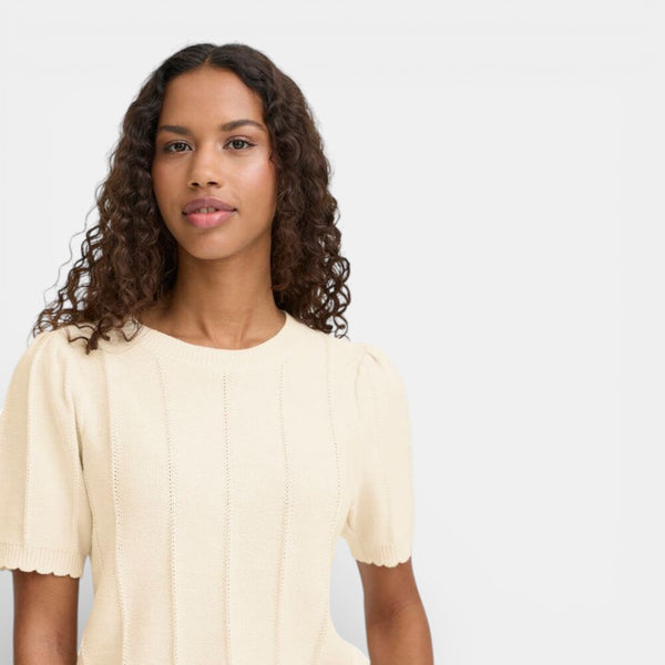 ICHI DEMUE Short Sleeve Top in Birch - TheSecretCloset.Boutique