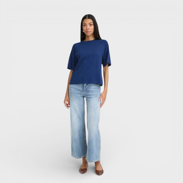 b young MORLA Short Sleeve Jumper in Medieval Blue