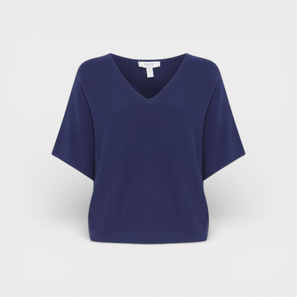 b young MORLA V Neck Short Sleeve Knit in Medieval Blue - TheSecretCloset.Boutique