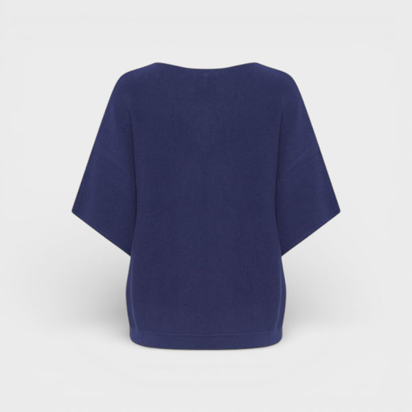 b young MORLA V Neck Short Sleeve Knit in Medieval Blue - TheSecretCloset.Boutique