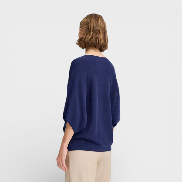 b young MORLA V Neck Short Sleeve Knit in Medieval Blue - TheSecretCloset.Boutique