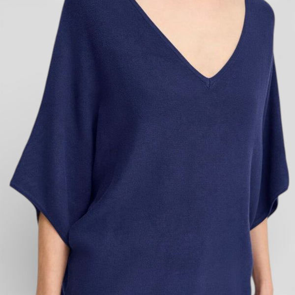 b young MORLA V Neck Short Sleeve Knit in Medieval Blue - TheSecretCloset.Boutique