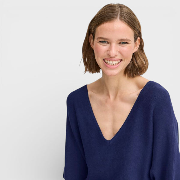 b young MORLA V Neck Short Sleeve Knit in Medieval Blue - TheSecretCloset.Boutique