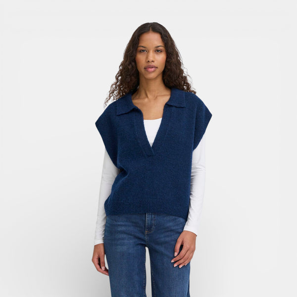 ICHI POVOKE Waistcoat in Blueprint - TheSecretCloset.Boutique