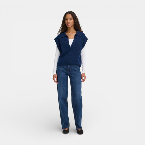 ICHI POVOKE Waistcoat in Blueprint - TheSecretCloset.Boutique