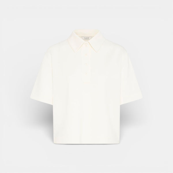 b young PUSTI Short Sleeve Polo in Marshmallow - TheSecretCloset.Boutique