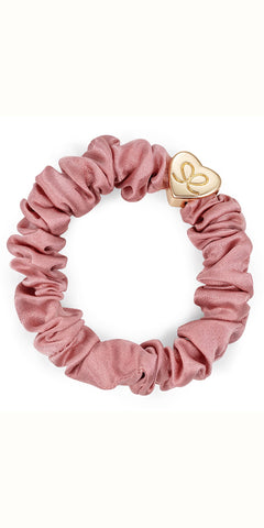 By Eloise Gold Heart on Pink Champagne Silk Scrunchie