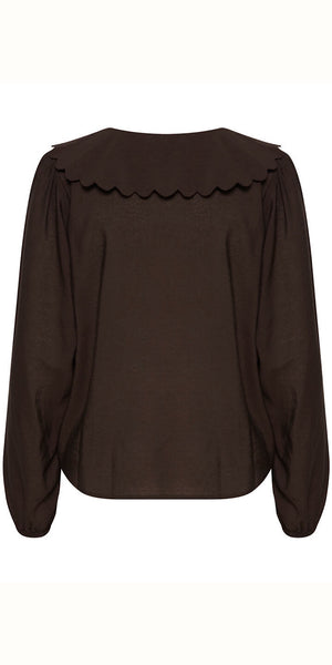 ICHI CRAZTO Collar Blouse in Coffee Bean - TheSecretCloset.Boutique