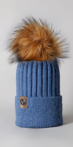 LUXY Faux Fur Cable Hat in Blue - TheSecretCloset.Boutique