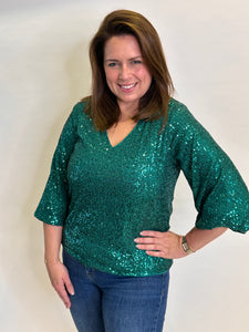 b young SOLIA V Sequin Top in Ultramarine Green