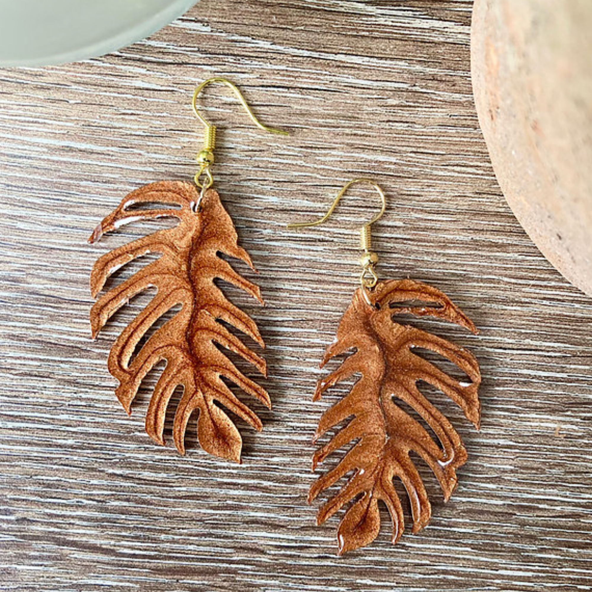 Bronze Monstera Leaf Drop Earrings - TheSecretCloset.Boutique