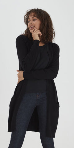PULZ Sara Longline Cardigan in Black - TheSecretCloset.Boutique