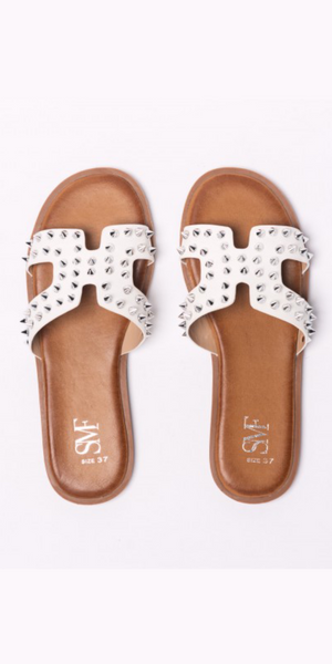 Studded Sandals in White - TheSecretCloset.Boutique