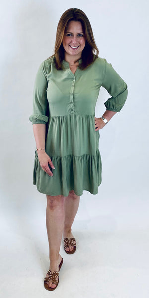 b. young Joella Dress in Sage - TheSecretCloset.Boutique