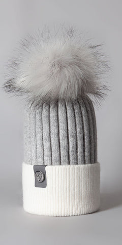 LUXY Harley Faux Fur 2 Tone Cable Hat in Grey & White