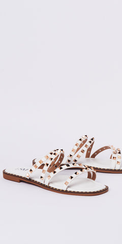 Studded Strappy Slider in White - TheSecretCloset.Boutique