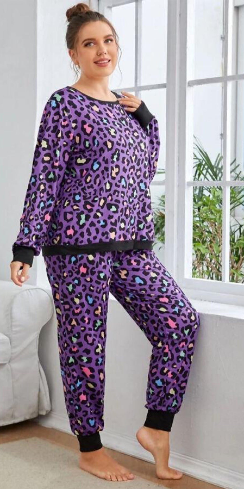 Vibrant Leopard Lounge Set in Purple - TheSecretCloset.Boutique