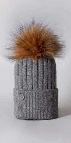 LUXY Harley Faux Fur Cable Hat in Grey